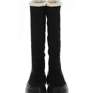 Knee high Suede boots with shearling lining Size 38 CHUNKY PLATFORM HEEL